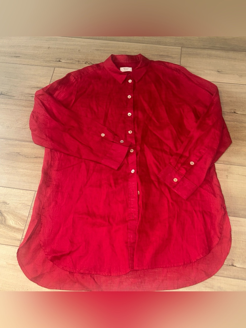 Weill Of Paris Flax Linen Shirt Lagen Boho Beachy Resort Coastal Artsy Red XL